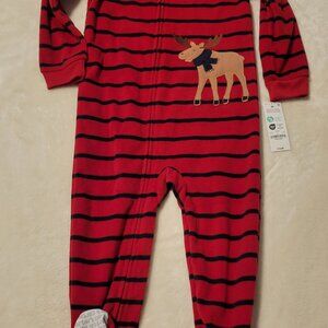 NWT $16 Carters Red Stripe Reindeer Christmas Pajamas Toddler Boys 3T